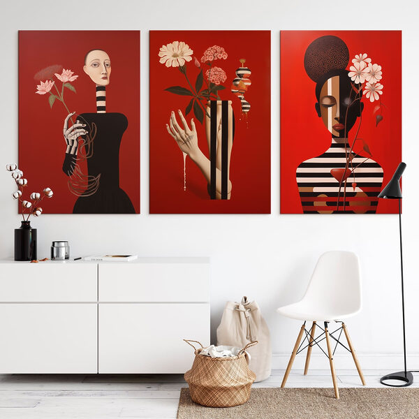 Group of paintings on red Group of paintings on red