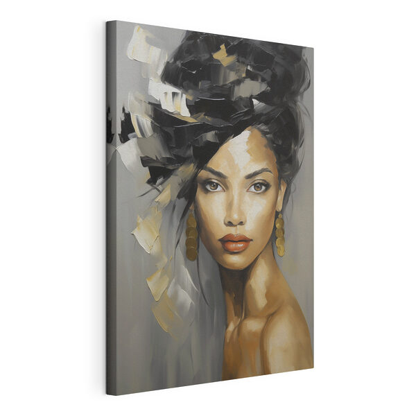 Tableau représentant une femme aux cheveux longs, noirs et blancs Tableaux Tableau représentant une femme aux cheveux longs, noirs et blancs