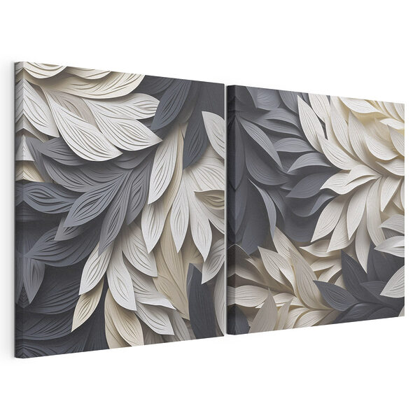 Feuilles noires et blanches Impression sur toile modulaire Feuilles noires et blanches