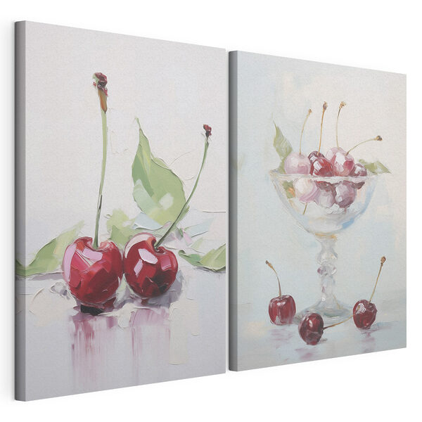 Tableau représentant des cerises dans un verre Tableau représentant des cerises dans un verre
