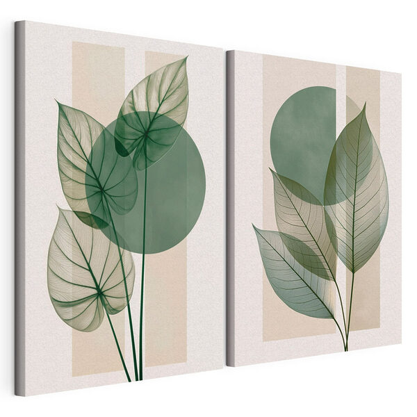 De élégantes feuilles vertes sur un fond clair Impression sur toile modulaire De élégantes feuilles vertes sur un fond clair