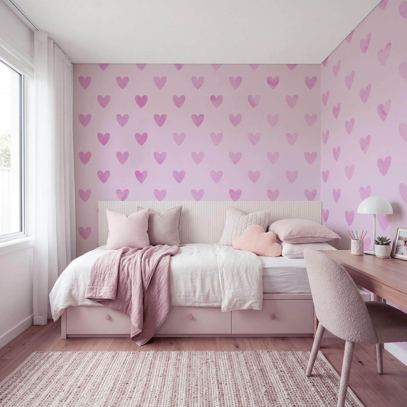 Des cœurs roses sur fond rose