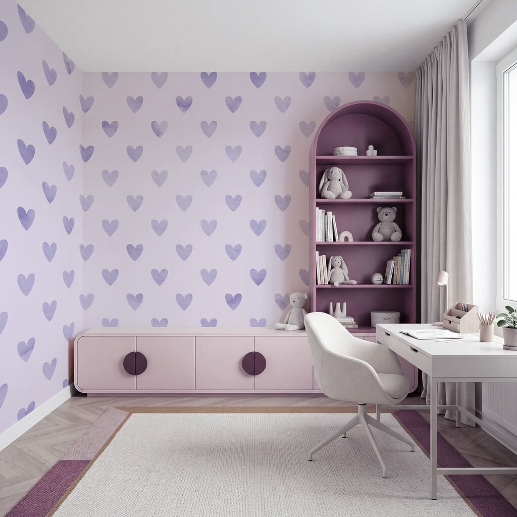 Des cœurs violets sur fond blanc