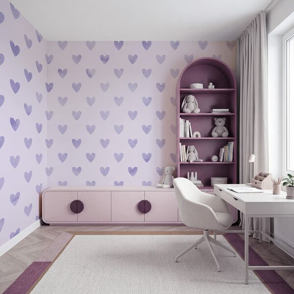 Des cœurs violets sur fond blanc