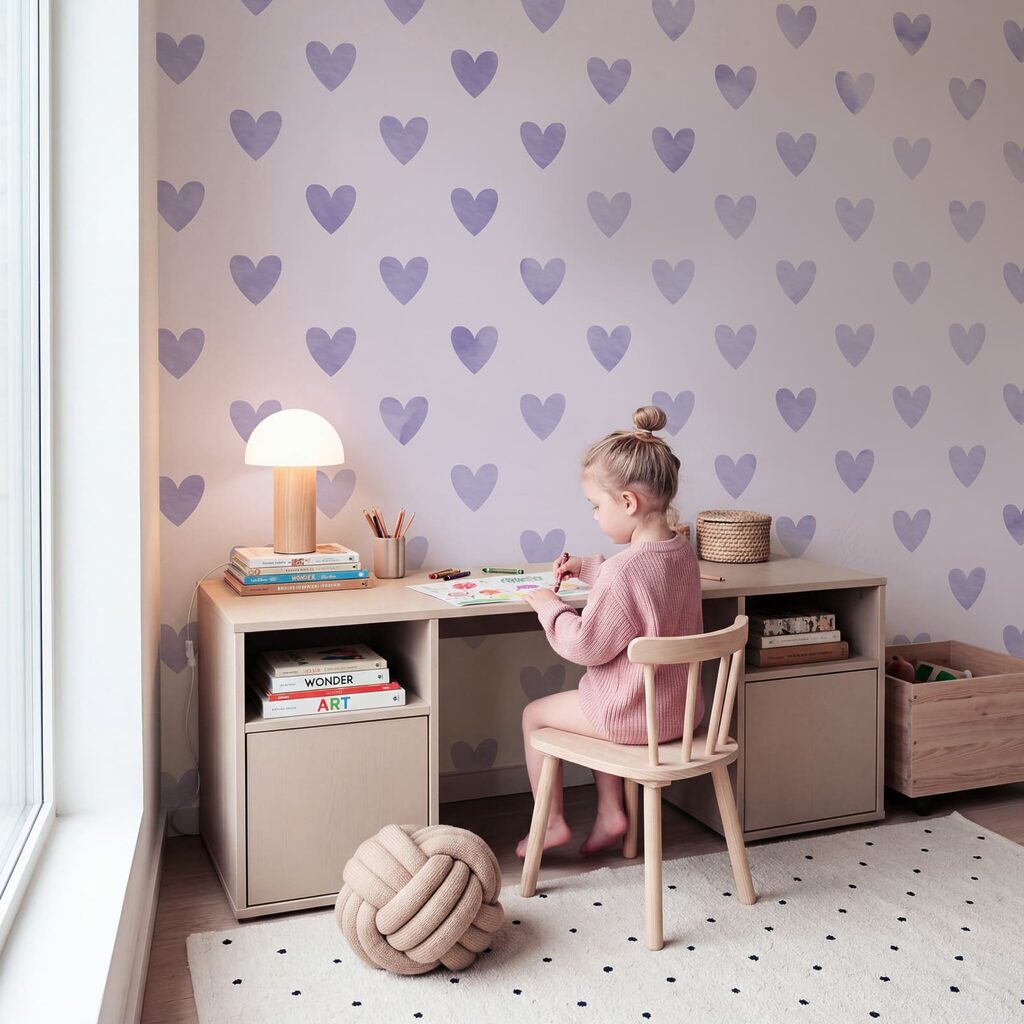 Des cœurs violets sur fond blanc