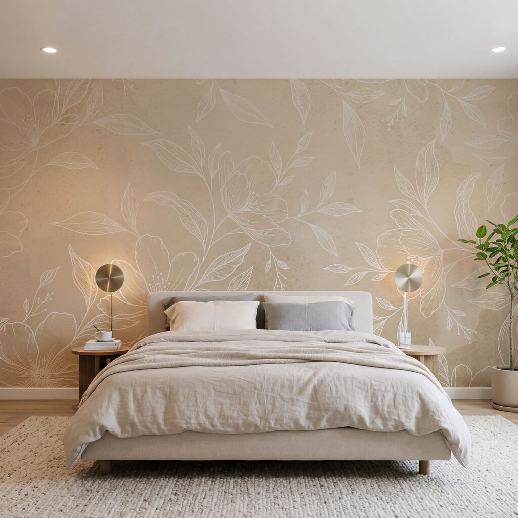 Des fleurs et des feuilles blanches sur un fond beige