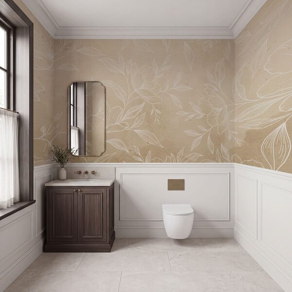 Des fleurs et des feuilles blanches sur un fond beige