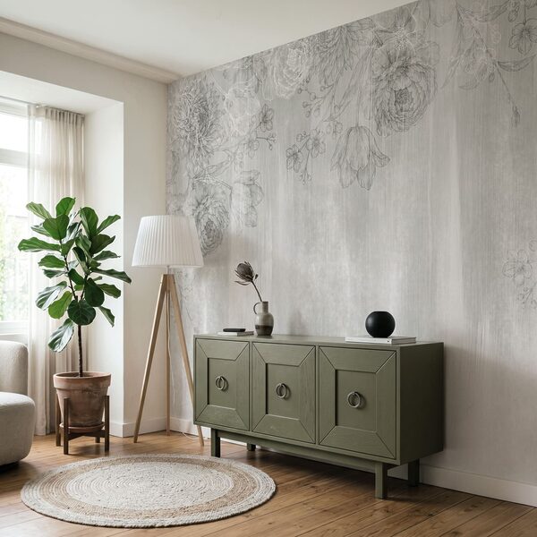 Motif floral blanc et gris