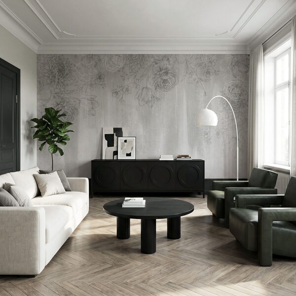 Motif floral blanc et gris
