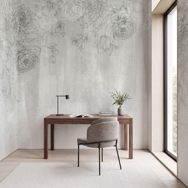 Motif floral blanc et gris