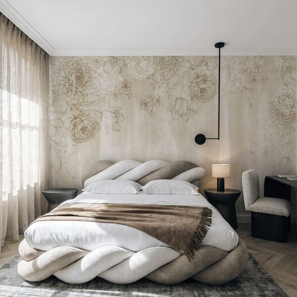 Motif floral blanc et marron