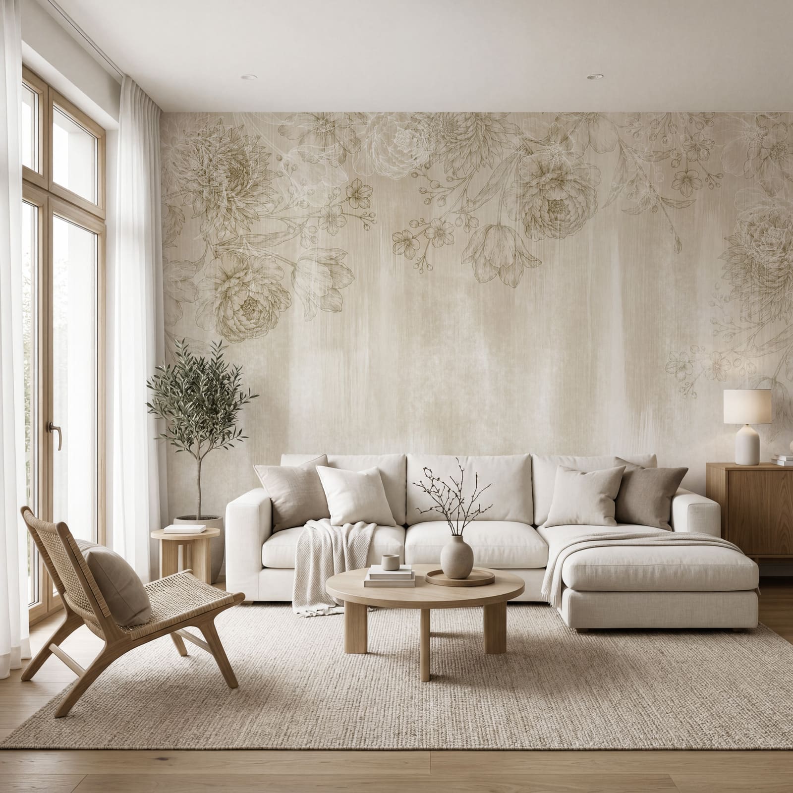 Motif floral blanc et marron
