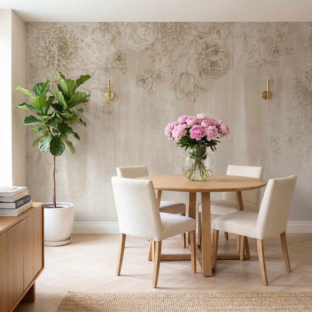 Motif floral blanc et marron