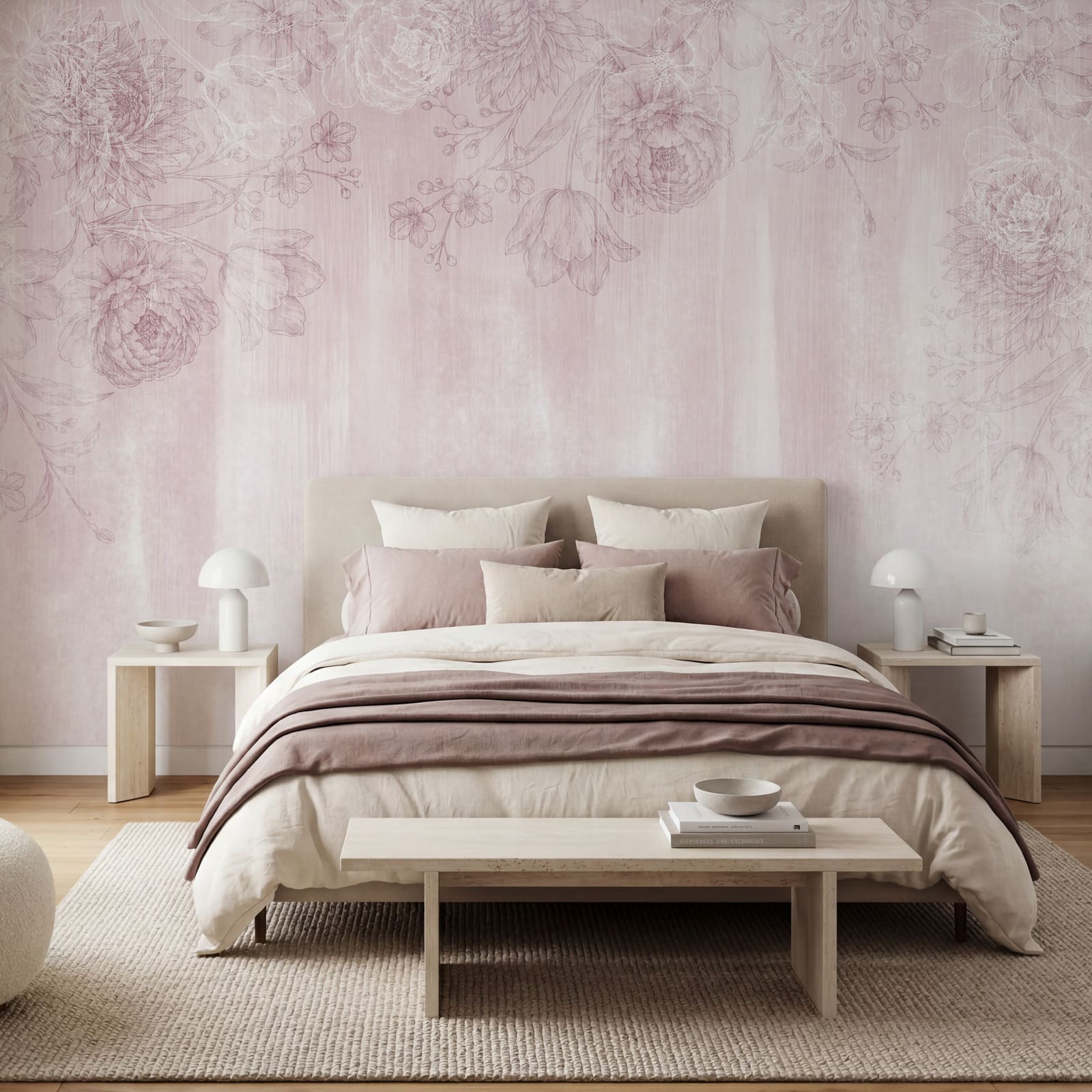 Motif floral rose et blanc