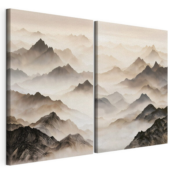 Collage représentant des montagnes dans le brouillard Impression sur toile modulaire Collage représentant des montagnes dans le brouillard
