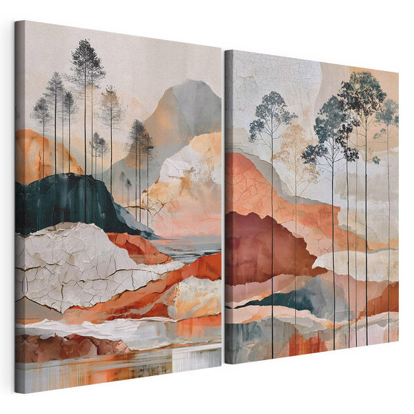 Peinture représentant un paysage avec des arbres et de l'eau Impression sur toile modulaire Peinture représentant un paysage avec des arbres et de l'eau
