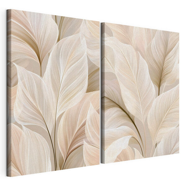 Des feuilles délicates aux teintes douces Impression sur toile modulaire Des feuilles délicates aux teintes douces