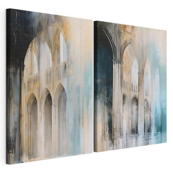 Peinture représentant un bâtiment avec des arcades Impression sur toile modulaire Peinture représentant un bâtiment avec des arcades