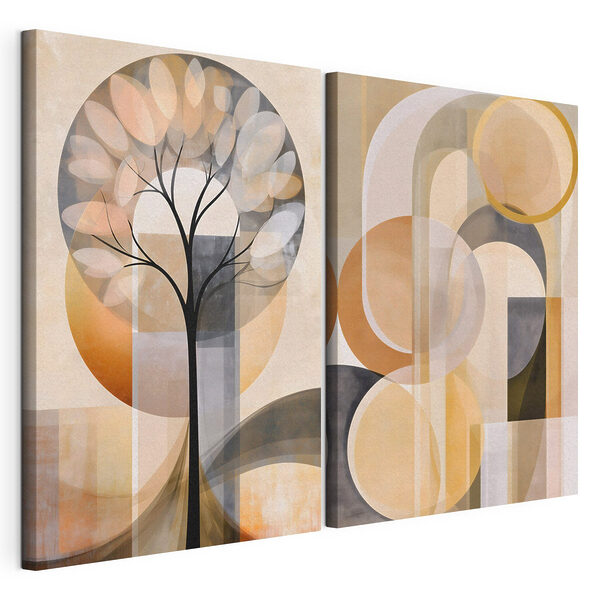 Arbre avec des cercles et des lignes Impression sur toile modulaire Arbre avec des cercles et des lignes