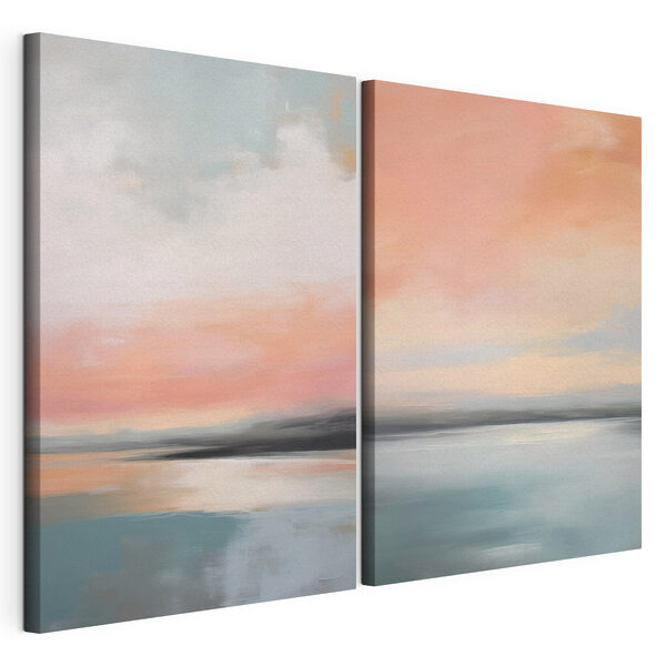 Tableau représentant un coucher de soleil sur un lac Impression sur toile modulaire Tableau représentant un coucher de soleil sur un lac