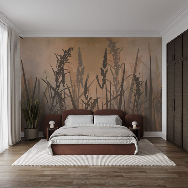 De hautes herbes dans un champ brumeux De hautes herbes dans un champ brumeux