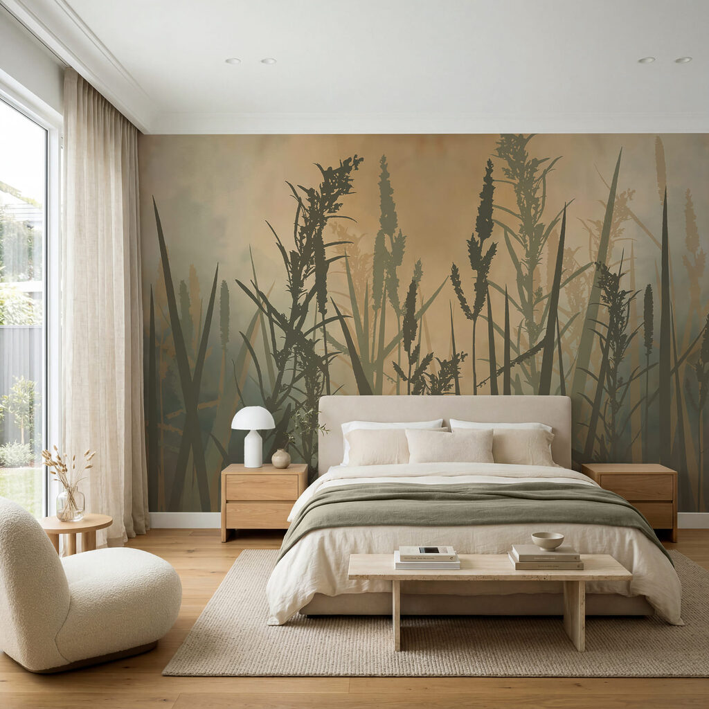 De hautes herbes dans un champ brumeux De hautes herbes dans un champ brumeux