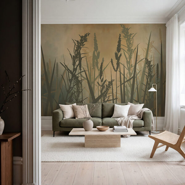 De hautes herbes dans un champ brumeux De hautes herbes dans un champ brumeux