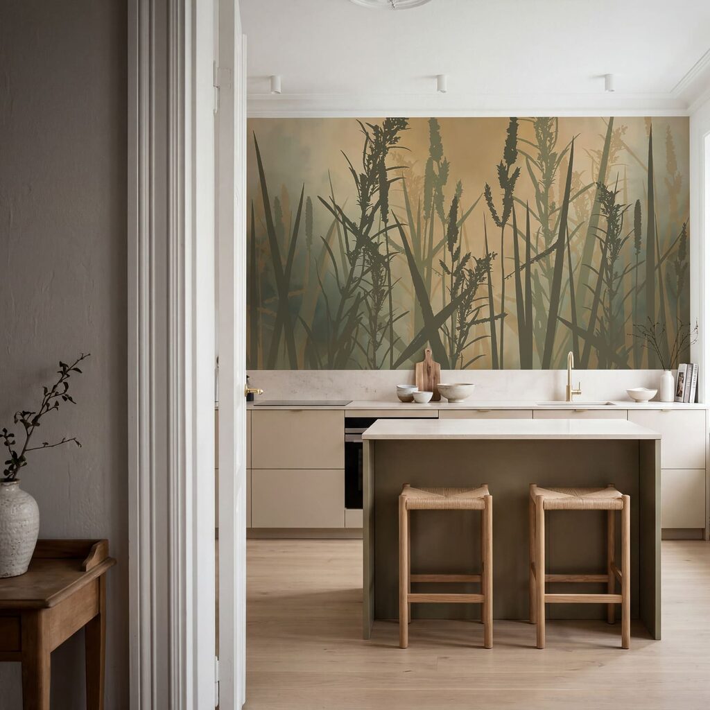 De hautes herbes dans un champ brumeux De hautes herbes dans un champ brumeux