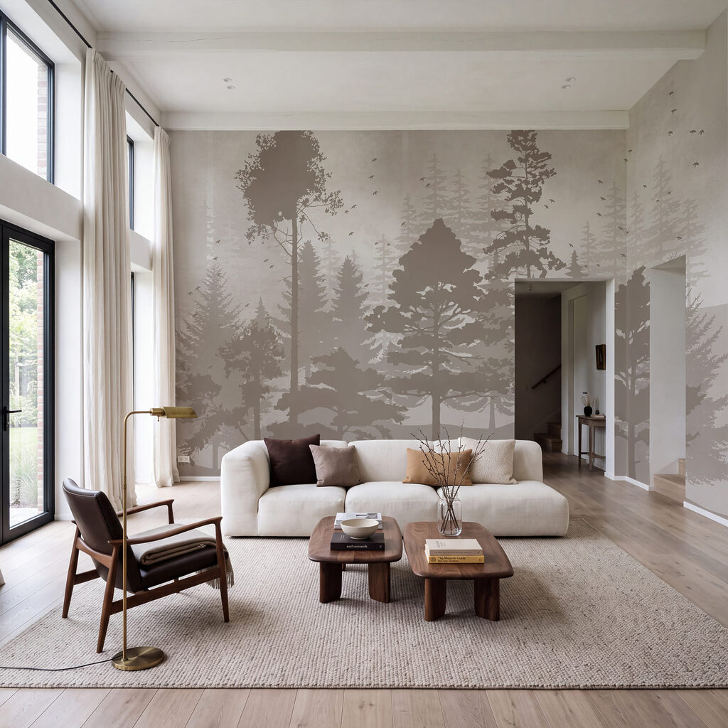 Groupe d'arbres avec des oiseaux en vol Groupe d'arbres avec des oiseaux en vol