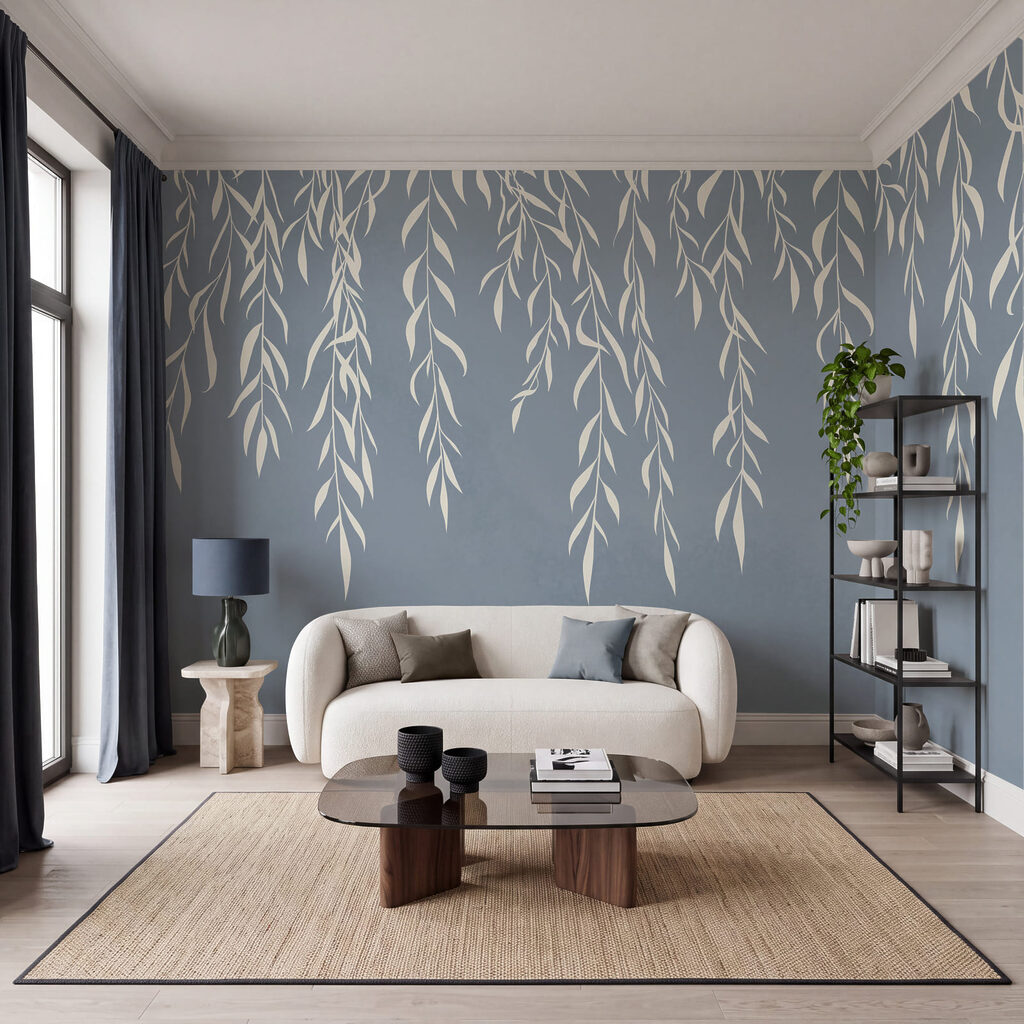 Des feuilles blanches sur fond bleu