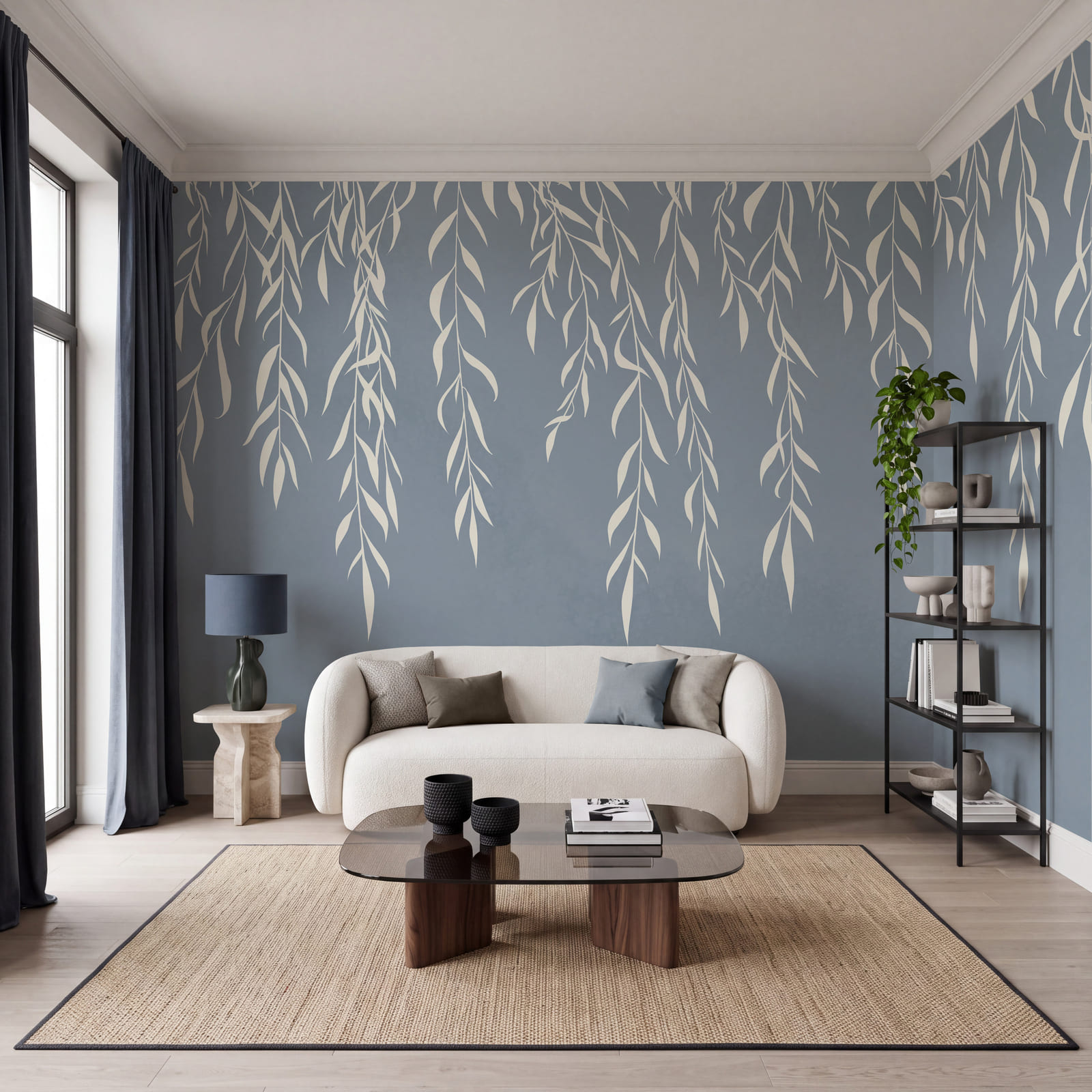 Des feuilles blanches sur fond bleu