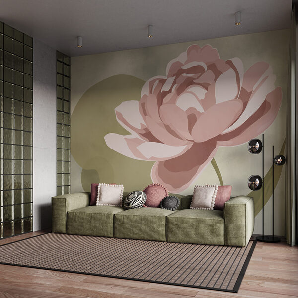 Papier peint Fleur rose avec des feuilles vertes (UGS : t01022v4) Papier peint Papier peint Fleur rose avec des feuilles vertes (UGS : t01022v4)