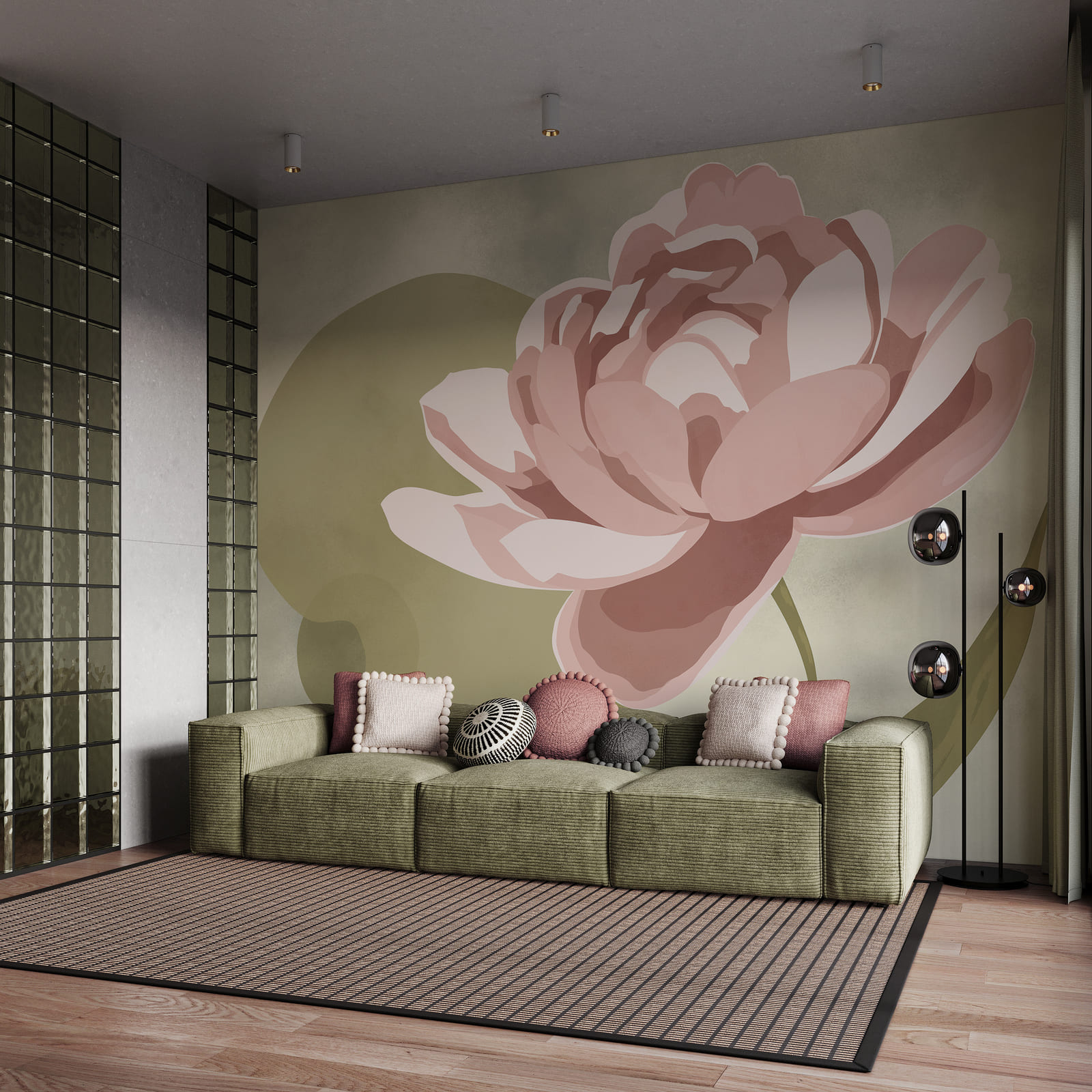 Fleur rose avec des feuilles vertes
