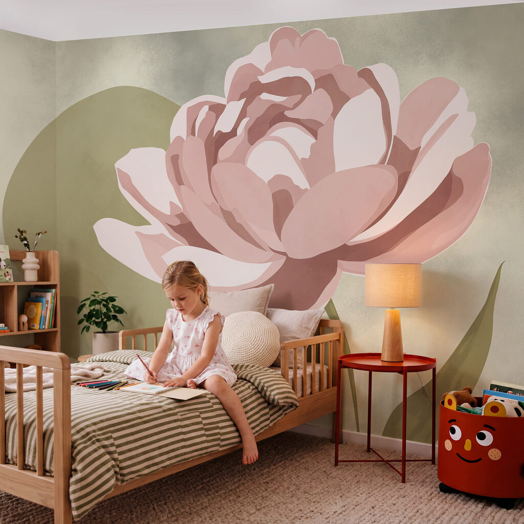 Fleur rose avec des feuilles vertes