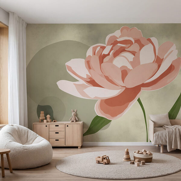 Papier peint Fleur rose avec des feuilles vertes (UGS : t01022v5) Papier peint Papier peint Fleur rose avec des feuilles vertes (UGS : t01022v5)