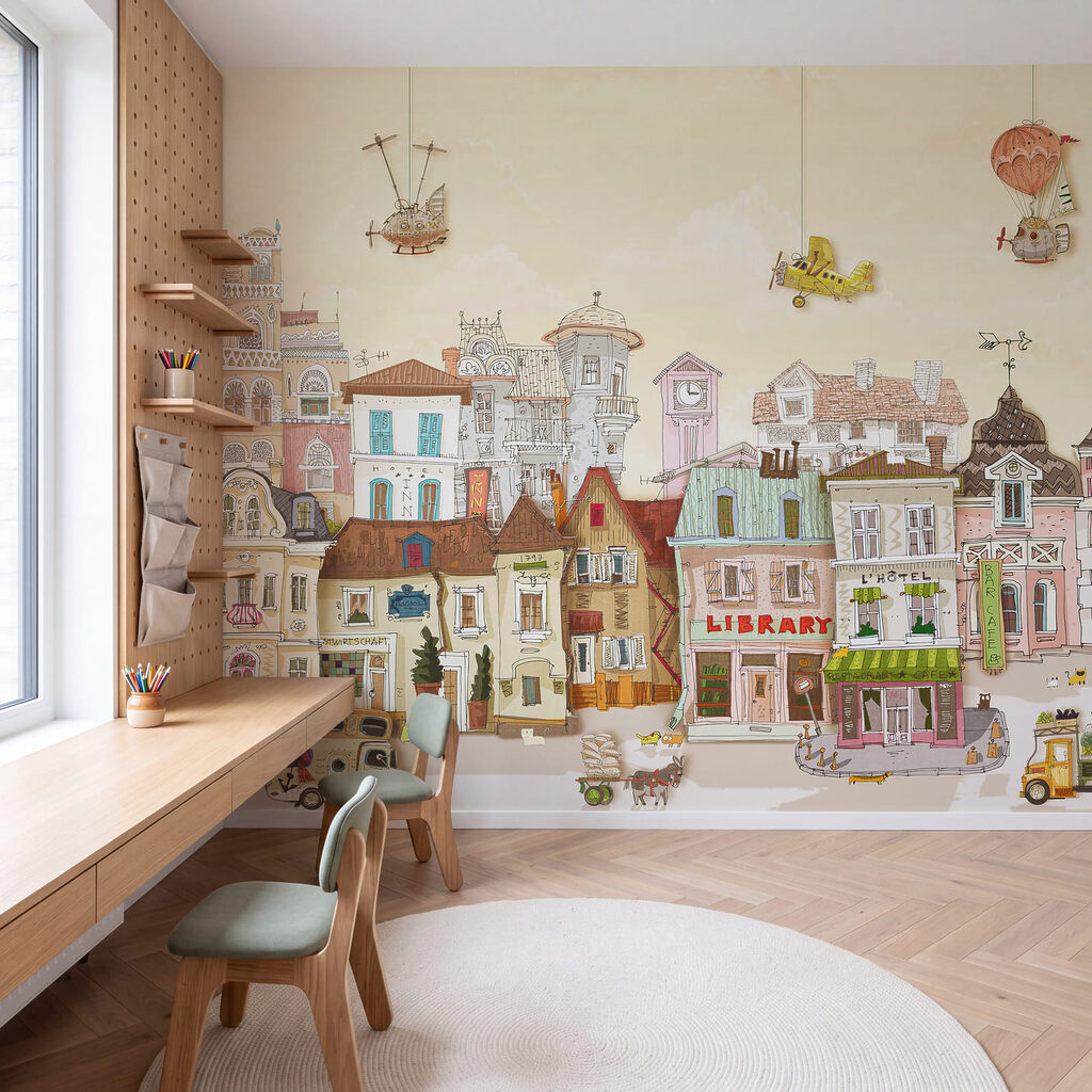 Ville de dessin animé avec des bâtiments et des voitures Ville de dessin animé avec des bâtiments et des voitures
