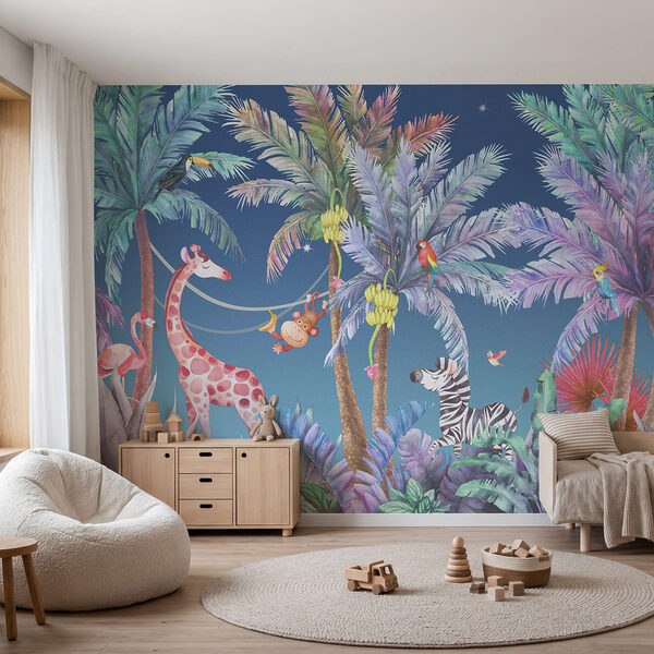 Papier peint Papier peint Une girafe et un zèbre dans la jungle (UGS : u62123v3)