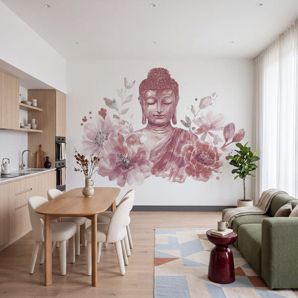 Papier peint Papier peint Peinture représentant un Bouddha entouré de fleurs (UGS : w04005v2)