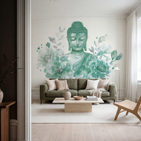 Papier peint Papier peint Peinture représentant un Bouddha entouré de fleurs (UGS : w04005v3)