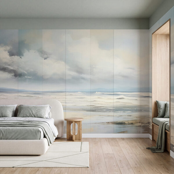 Papier peint Papier peint Plage avec des vagues et des nuages (UGS : w04203)