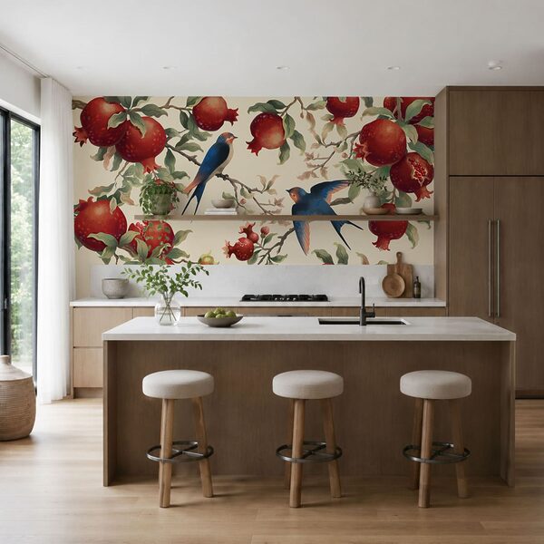 Papier peint Papier peint Des oiseaux sur une branche chargée de fruits (UGS : t01010)