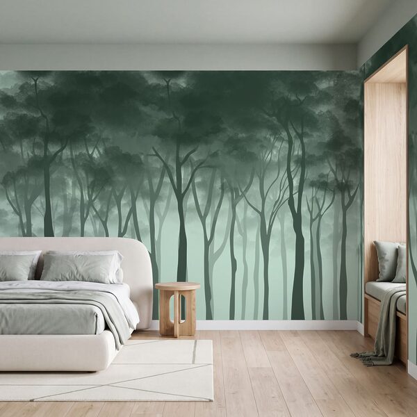 Papier peint Papier peint Groupe d'arbres dans une forêt brumeuse (UGS : t01049)