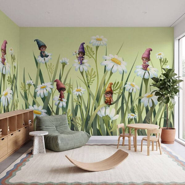 Papier peint Papier peint Groupe de gnomes sur des fleurs (UGS : t01052)