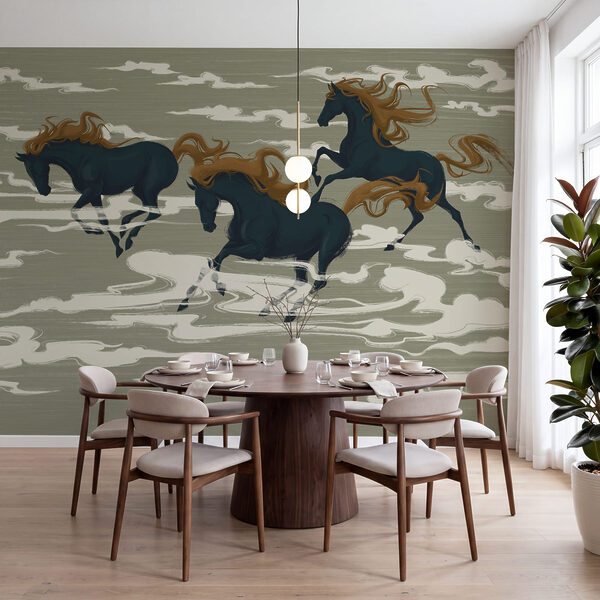 Papier peint Un groupe de chevaux galopant dans les nuages (UGS : t00997)