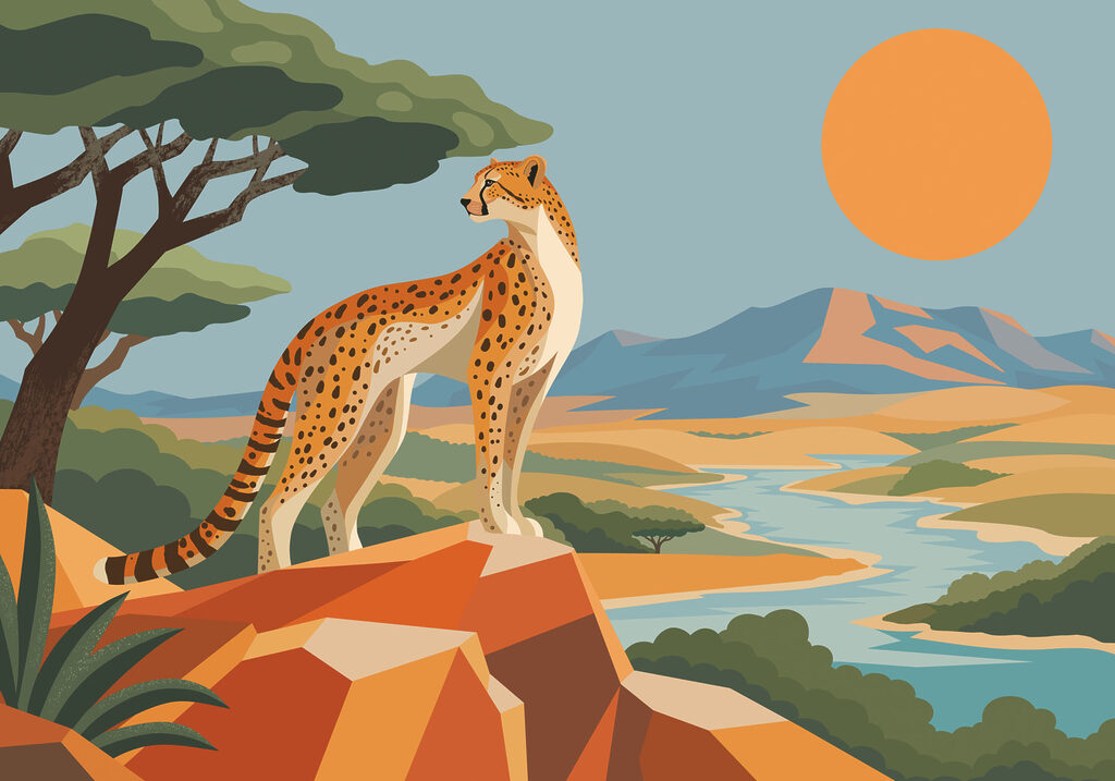 Papier peint Un guépard debout sur un rocher (UGS : t01040)