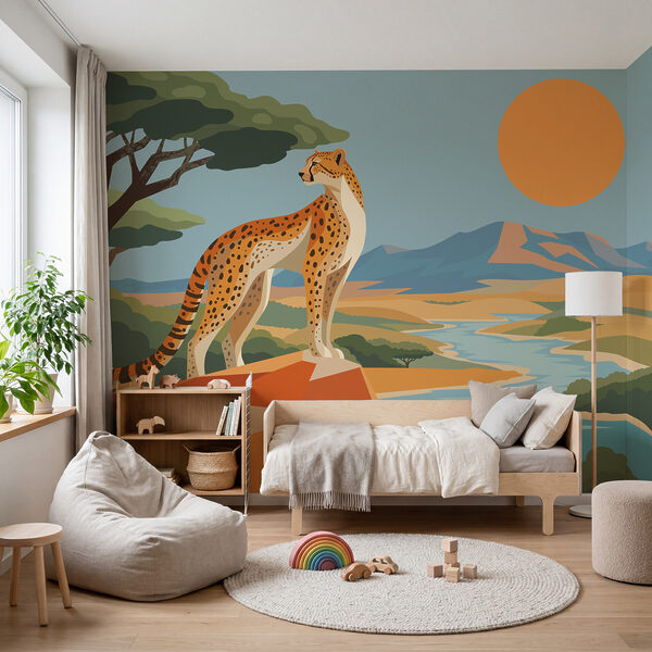 Papier peint Un guépard debout sur un rocher (UGS : t01040)