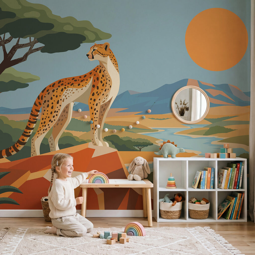 Papier peint Un guépard debout sur un rocher (UGS : t01040)