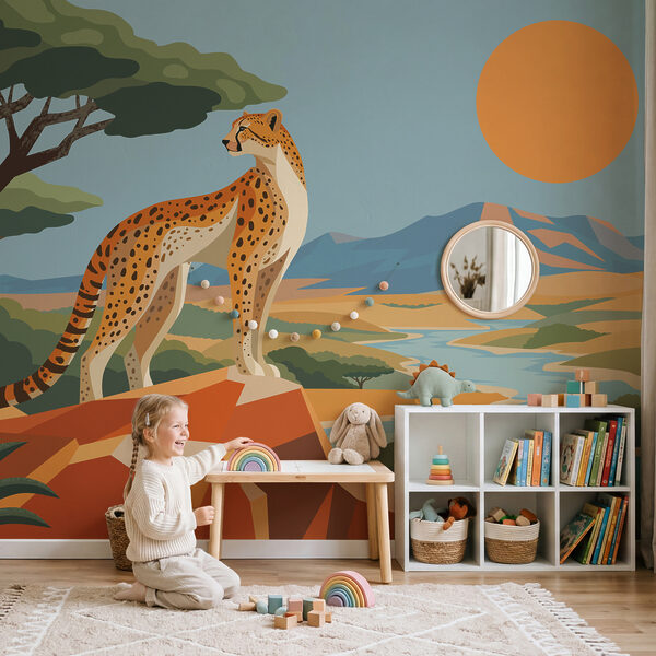 Papier peint Un guépard debout sur un rocher (UGS : t01040)