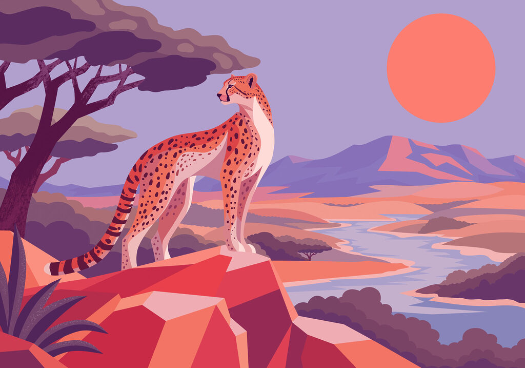 Papier peint Un guépard debout sur un rocher (UGS : t01040v1)