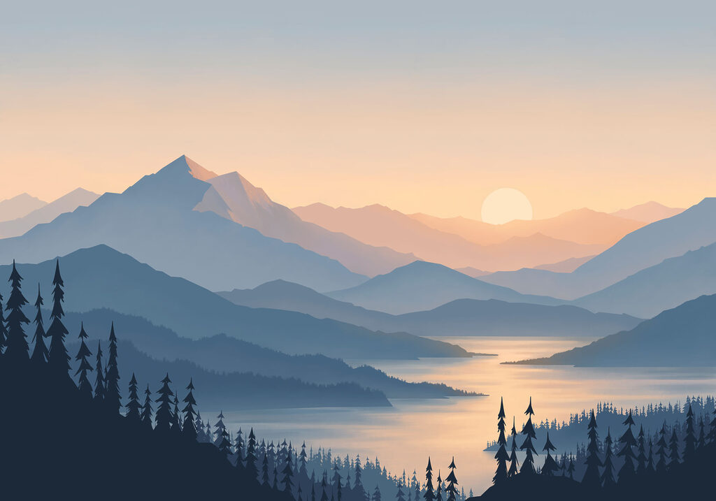 Papier peint Paysage composé de montagnes et d'un lac (UGS : t01042)
